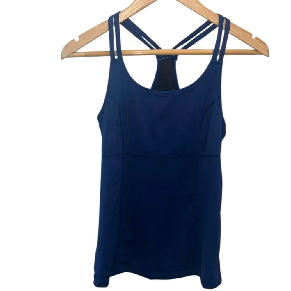BloqUV Blue Racerback Tank Top Built-In Bra Medium Athletic Yoga Workout